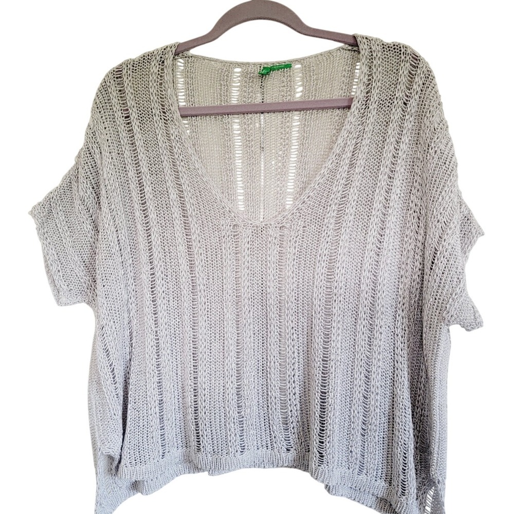 United Colors of Benetton Women's Sweater Size M‎ Metallic Silver Oversize Slub